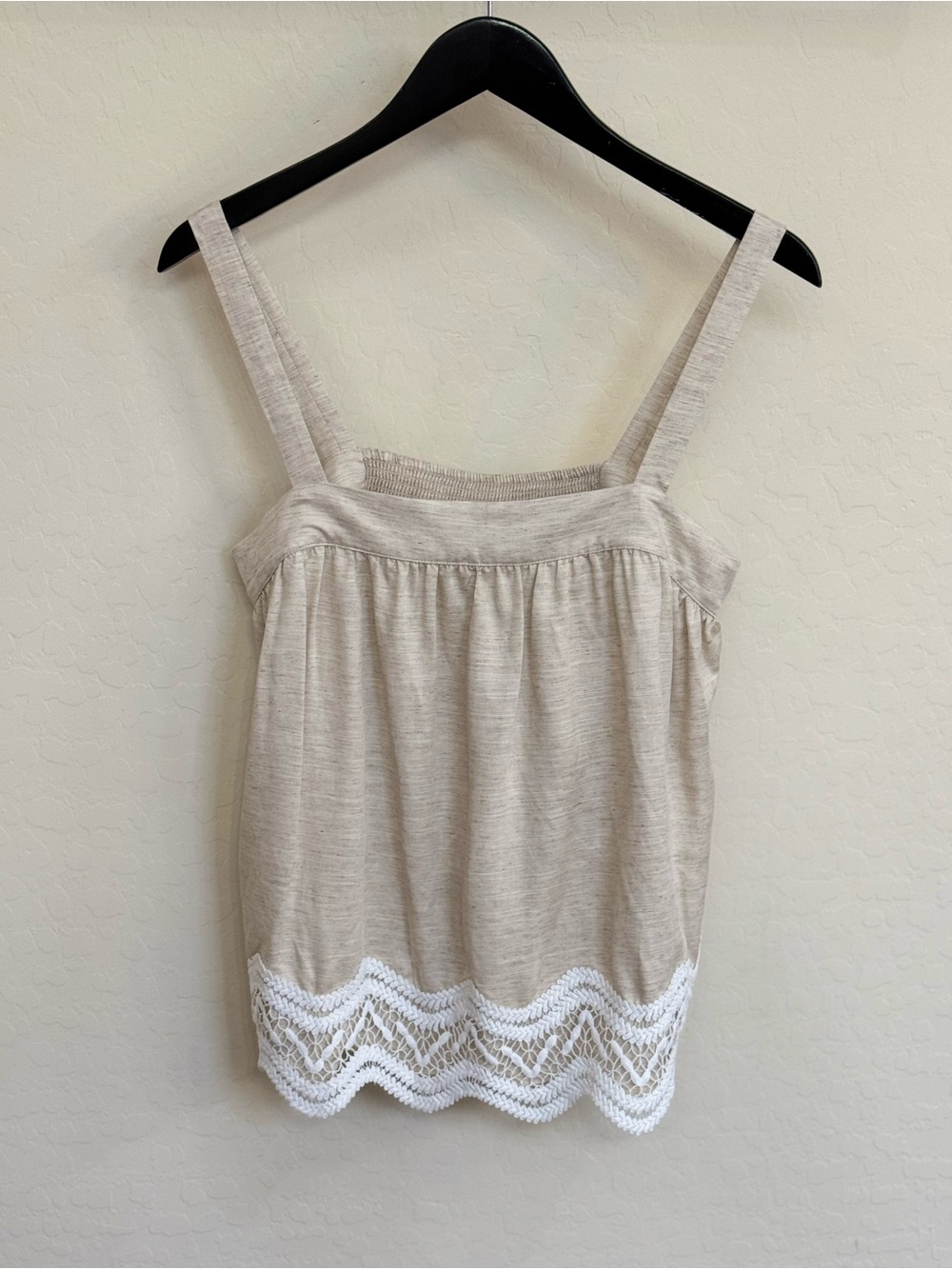 NWT Parker Black Brighton Linen Blend Lace Camisole Tank Top Oatmeal Beige M